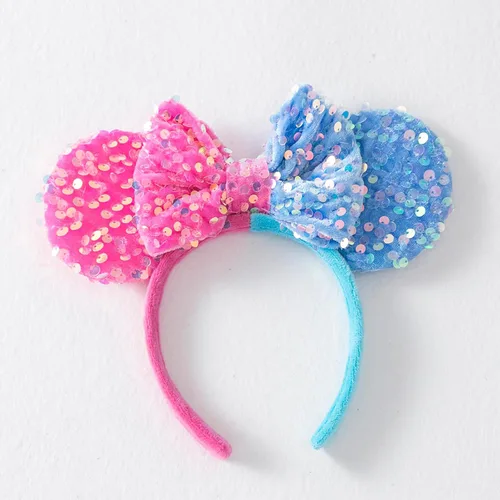 Miniatura 8 de KARETT Diadema con Orejas de Ratón de Lentejuelas con Lazo de Brillantina, Decoración de Fiesta de Princesa para Niñas y Mujeres Rosa Azul