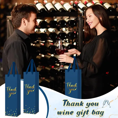 Miniatura 5 de Ctosree 30 bolsas de regalo para botellas de vino con asa de 4.3 x 3.5 x 13.7 pulgadas, bolsa de papel de licor para agradecimiento, papel de azul