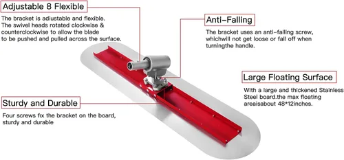 Miniatura 8 de Bull Float Kit de herramientas flotadoras de hormigón de 48"x12" Fresno, kit de tablero de acero inoxidable de extremo redondo, herramientas