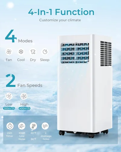 Miniatura 3 de EUHOMY Aire acondicionado portátil de 8000 Btu, 3 en 1, aire acondicionado portátil con modos de frío, seco, ventilador, aire acondicionado