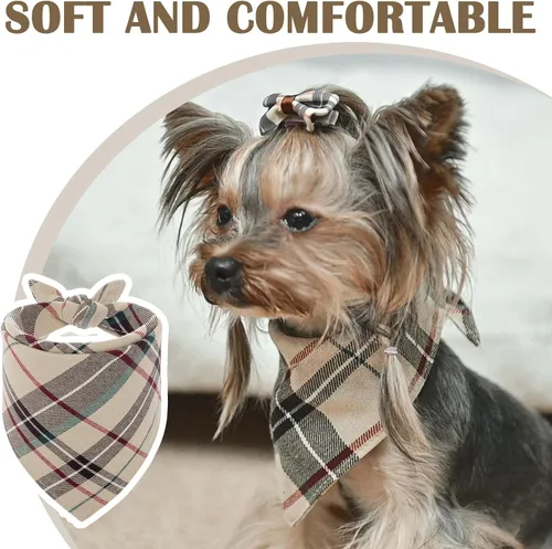 Miniatura 4 de PUPTECK Juego de collar y bandana para perro, paquete de 3 pinzas ajustables para el pelo de mascotas con pajarita y campanas, piel sintética suave