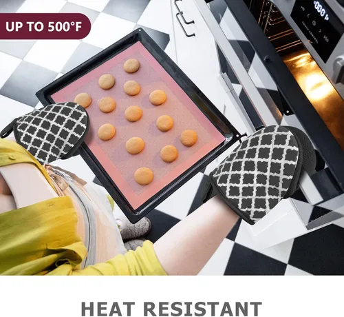 Miniatura 2 de 1 par de guantes cortos para horno, guantes de silicona para horno de cocina, resistentes al calor, 500 ℉, mini guantes para horno con superficies