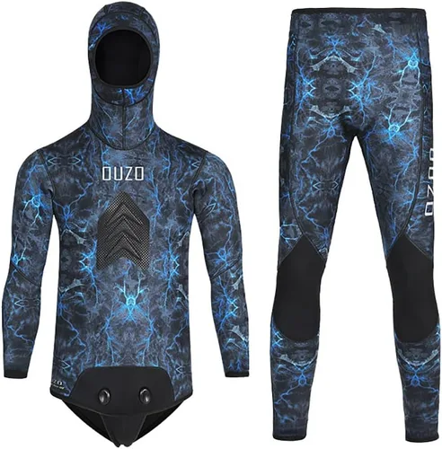 Traje de neopreno de pesca submarina de 0.197 in con capucha, 2 piezas de camuflaje para caza, traje de buceo con almohadilla de pecho de carga para