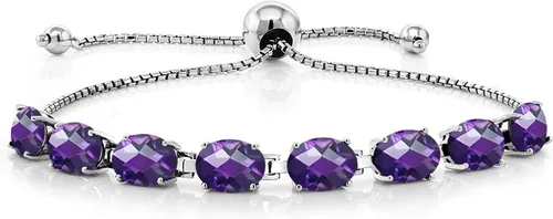 Miniatura 153 de Gem Stone King Pulsera de plata de ley 925 con piedra natal ovalada de 0.276 x 0.197 in para mujer, totalmente ajustable hasta 9 pulgadas