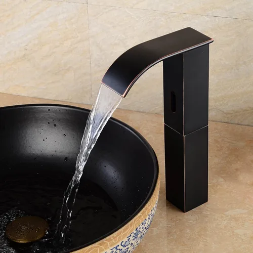 Miniatura 3 de Grifo de lavabo de baño sin contacto con sensor automático, color negro mate, grifo de lavabo, manos libres, cascada con caja de control y mezclador