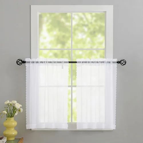Miniatura 61 de Cortinas para ventana cortinas blancas traslúcidas de 90 pulgadas de largo, 2 paneles de cortinas de tul, paneles de ventana para cortinas de Blanco