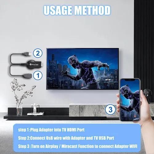 Miniatura 7 de Adaptador de pantalla inalámbrico HDMI 4K - WiFi 1080P Receptor de duplicación de pantalla móvil Dongle a TV/proyector Receptor Soporte Windows Mac