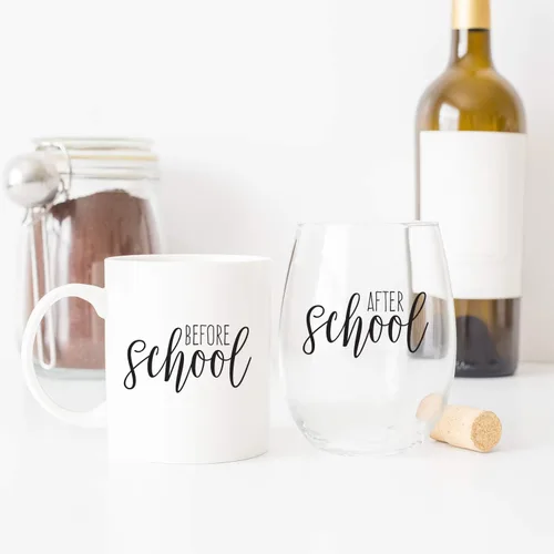 Miniatura 5 de Canopy Street Set de regalo de taza de café y taza de vino sin tallo, agradecimiento al profesor, proveedor de guardería con texto en inglés "Thank