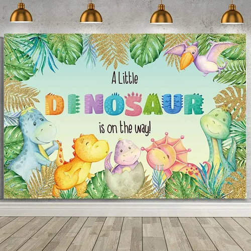 Miniatura 8 de MEHOFOND Fondo personalizado de dinosaurio para baby shower, de 7 x 5 pies, diseño de dinosaurio tropical, hojas de palma tropical, fondo de safari