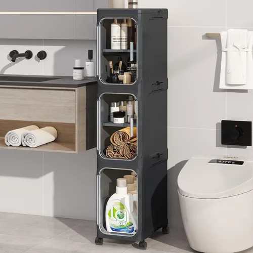 Miniatura 11 de Armario de almacenamiento de baño delgado de 2 niveles, gabinetes de almacenamiento plegables, almacenamiento de baño estrecho, organizador