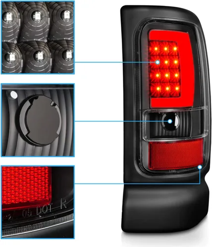 Miniatura 4 de AmeriLite para 1994-2001 Dodge Ram 1500 2500 3500 camión, lámparas LED de repuesto de tubo C-Bar negro para señal de luces traseras, par - lado