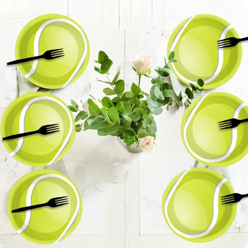 Miniatura 5 de Wiooffen Juego de 24 platos de papel para fiestas de tenis, juego de vajilla desechable, platos de postre para fiestas de tenis, deportes