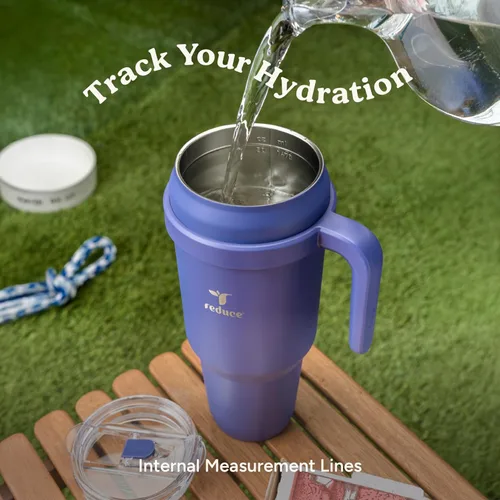 Miniatura 6 de Reduce Vaso de acero inoxidable de 50 onzas con asa, doble pared aislada al vacío, taza de viaje, tapa a prueba de sudor y popote reutilizable
