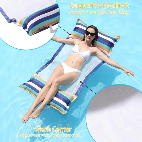 Miniatura 2 de FindUWill Flotadores de hamaca para piscina, XL, paquete de 2 flotadores inflables 4 en 1 (silla, silla de descanso, flotador), tumbona para adultos