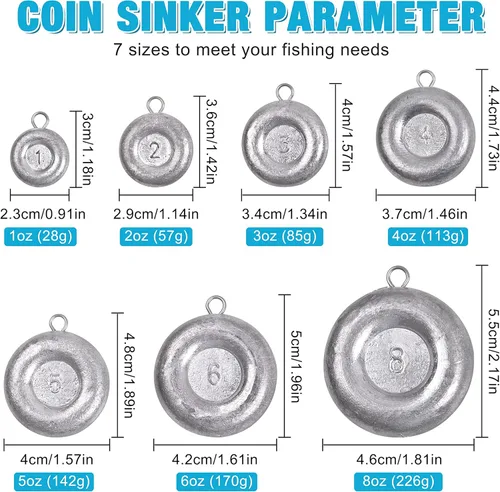 Miniatura 3 de Pesas de pesca de disco, pesos de hundimiento de monedas, pesos de pesca de agua salada, pesca de surf, aparejos de pesca de gato, 8 onzas, 6 onzas