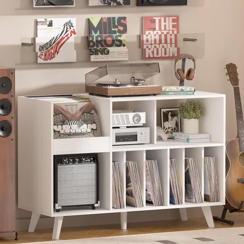 Miniatura 11 de LELELINKY Soporte grande para tocadiscos, soporte para tocadiscos de 48 pulgadas con almacenamiento, soporte para discos de vinilo con área