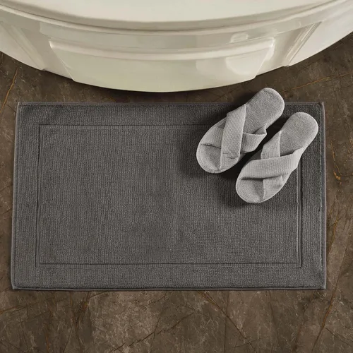 Miniatura 4 de Hawmam Linen Tapetes de baño gris frío, 21 x 34 pulgadas, paquete de 2, 100% algodón hilado en anillo, diseño de bandas, altamente absorbentes