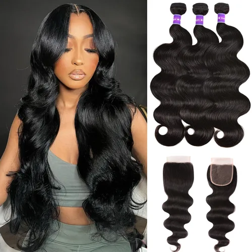 Miniatura 7 de 3 manojos de cabello humano 10A, 20, 22, 24 pulgadas de onda corporal, 100% cabello brasileño virgen sin procesar, doble trama, ofertas de manojos