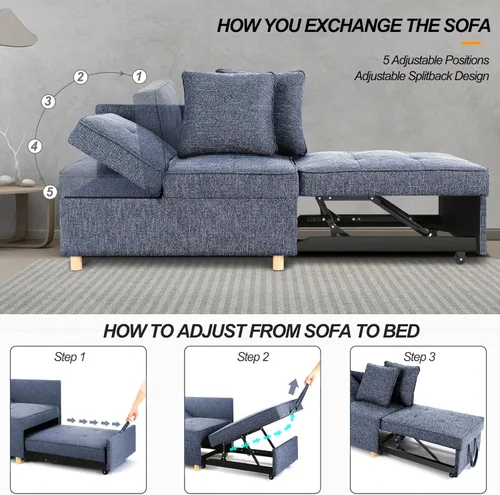 Miniatura 6 de SEJOV Sofá Cama Convertible 4 en 1 Sofás y Sillones, Sofá de 3 Asientos de Tela de Lino con 2 Almohadas Decorativas, Sillón Reclinable Individual