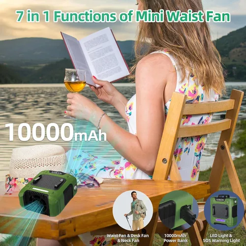 Miniatura 2 de AMKEN Ventilador de cintura, ventilador recargable de clip de cinturón de 10000 mAh, tiempo de funcionamiento de 24 horas, flujo de aire fuerte