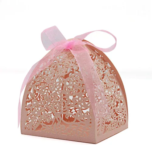 KPOSIYA - 70 Cajas para dulces, cortadas con láser, 2.5 x 2.5 x 3.1 pulgadas, cajas de regalo para despedidas de soltera, cumpleaños o boda Rosa