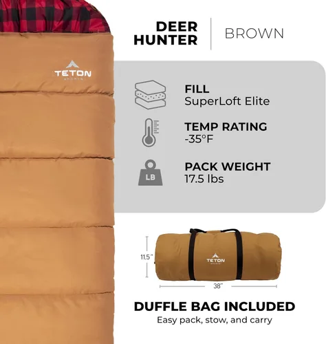 Miniatura 3 de TETON Sports Deer Hunter Sleeping Bag, Warm and Comfortable Camping Sleeping Bag, Teton Tough Canvas Shell for Camping, Hunting, and Cold Weather