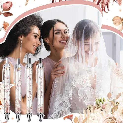 Miniatura 5 de Chuangdi 24 bolígrafos de boda para invitados, bolígrafos de despedida de soltera con citas, tinta negra para firma de libros de visitas, mesa