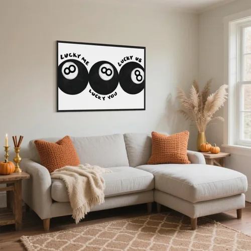 Miniatura 4 de Lucky Me Lucky You - Póster de 8 bolas en blanco y negro para decoración de habitación de niños, diseño retro inspirado en billar, decoración