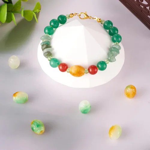 Miniatura 2 de Fashewelry 10 cuentas de piedra de jade natural de Myanmar con agujero grande, grabado, piedras preciosas talladas, dijes europeos, cuentas