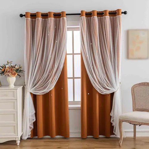 Miniatura 24 de Anytime - Cortinas románticas para niños, cortina de ventana con estrellas recortadas, cortinas opacas de doble capa para dormitorio de niñas, Azul