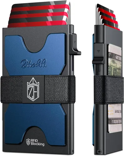 Miniatura 8 de Zitahli Cartera novedosa para niños y hombres, tarjetero delgado con capacidad para 6 + 6 tarjetas, funda de tarjeta de metal, carteras minimalistas