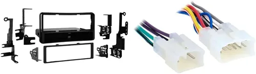 Metra 99-8206 Kit de instalación DIN individual para Toyota Highlander/4 Runner 2001-2007, negro y arnés de cableado de radio 70-1761 para altavoz