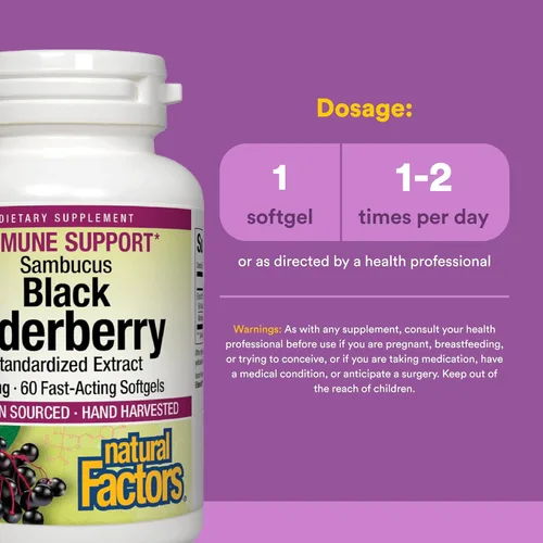 Miniatura 3 de Natural Factors Sambucus Extracto estandarizado de saúco negro, apoya el sistema inmunológico y la salud respiratoria, saúco negro europeo