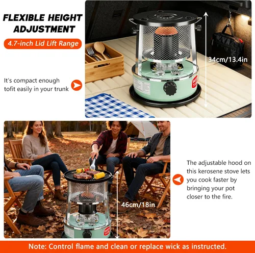 Miniatura 7 de Calentador de queroseno, calentadores de queroseno para uso en interiores, estufa portátil no eléctrica para campamento, al aire libre, hogar