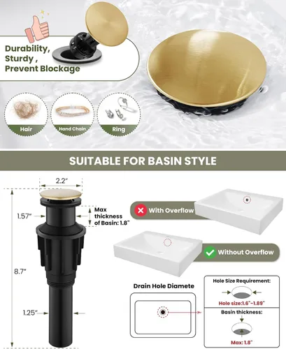 Miniatura 6 de gotonovo Grifo de Fregadero Vessel de Una Sola Manija, Grifo de Baño Alto de Un Agujero, Grifo Mezclador Moderno de Lavabo de Tocador, con Mangueras
