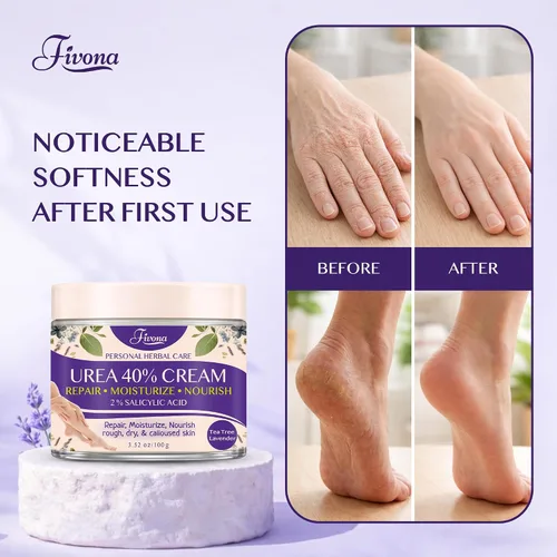 Miniatura 7 de FIVONA Crema para pies 40% urea para talones secos agrietados, crema suavizante de callos extra fuerte con ácido salicílico al 2%, árbol de té