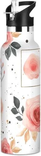 Miniatura 15 de Insulated Water Bottle with Straw Colorful Flowers Double Wall Vacuum Insulated Lightweight for Sport Gym Outdoor Travel School