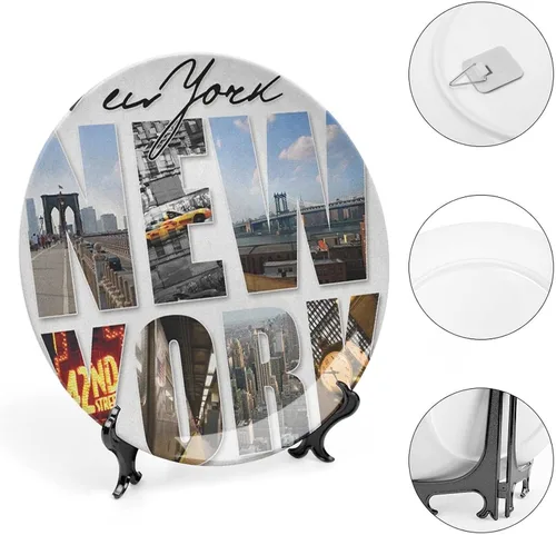 Miniatura 4 de XISUNYA Plato decorativo de 6 pulgadas, artesanía de cerámica de Nueva York, ciudad de Nueva York con diferentes áreas de impresión de Manhattan