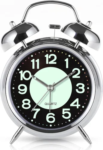 Reloj despertador súper fuerte para personas que duermen pesadas, reloj despertador de campana doble de 4 pulgadas con luz de fondo, funciona con