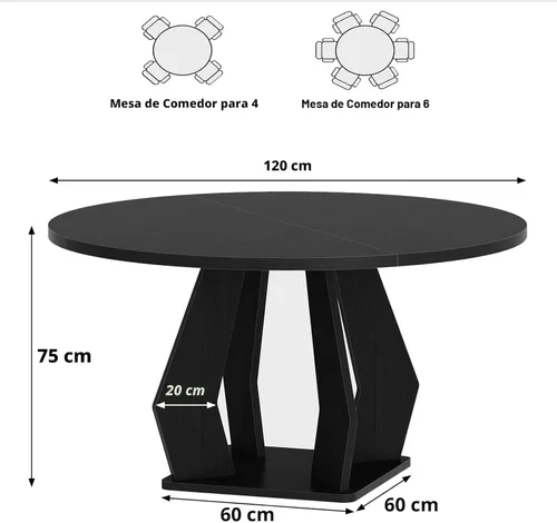 Miniatura 2 de IBF Mesa de comedor redonda negra para 4-6, mesa de cocina de 47 pulgadas con superficie amplia, mesa de comedor circular moderna, mesa de madera