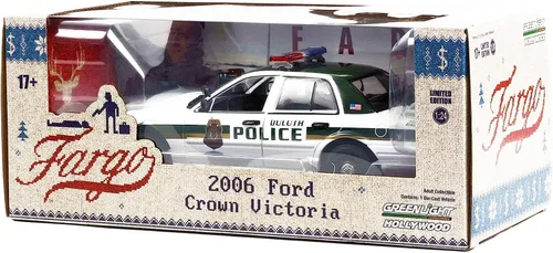Greenlight 2006 Crown Victoria Police Interceptor White & Green Duluth Police (Minnesota) Fargo (2014-2020) Serie de TV 1/24 Diecast Modelo 84153