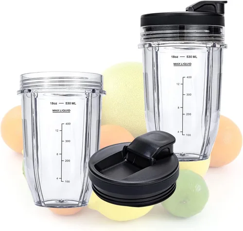 Miniatura 5 de Vasos de repuesto de 18 onzas compatibles con licuadora Ninja Nutri BN401, SS101, BN400, BN800, BN801, SS351, SS151 TWISTi DUO, con tapas mejoradas