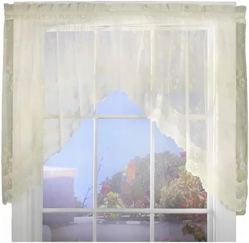 Miniatura 8 de Commonwealth Home Fashions Mona Lisa - Cenefa de encaje festoneado jacquard, 56 x 15 cáscara de huevo
