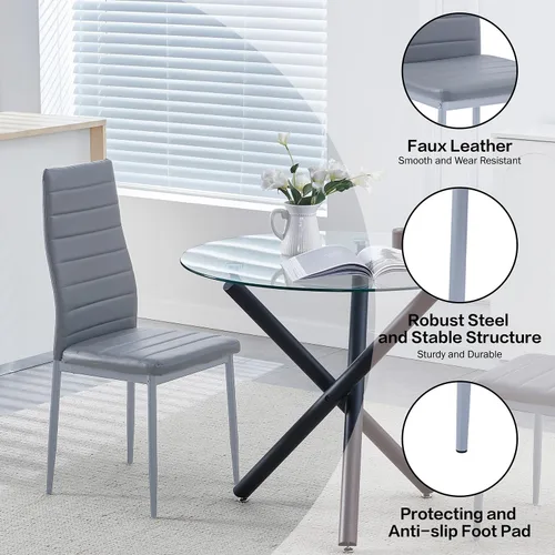 Miniatura 5 de Juego de sillas de comedor para cocina, sillas modernas de metal con asiento acolchado de piel sintética, respaldo alto y sillas de patas cromadas