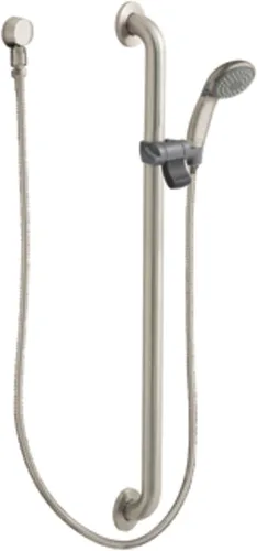 Moen 52236GBM15CBN - Barra deslizante comercial M-Dura con ducha de mano, 1-1/2 pulgadas x 36 pulgadas, 1.5 gpm, níquel cepillado clásico/inoxidable