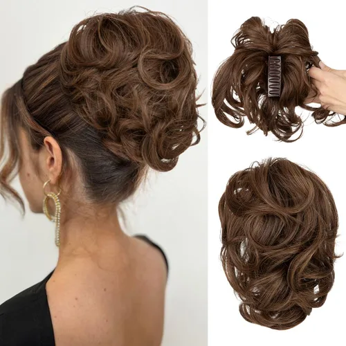 Miniatura 31 de CJL HAIR - Extensiones de cabello con pinza de garra para cola de caballo corta, trenza desordenada, sintéticas, maleables, para mujeres, cabello