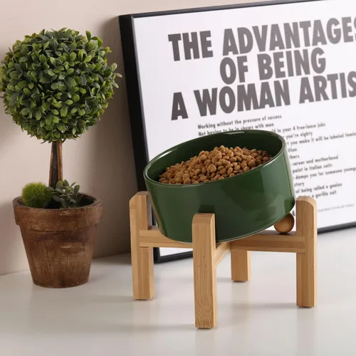 Miniatura 6 de Petygooing Cuenco Elevado/Alzado de Cerámica Inclinado 15° para Perros de Razas Pequeñas y Medianas, Cuenco Inclinado Antideslizante para Verde óxido