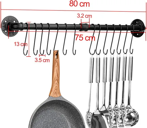 Miniatura 2 de Toplife Riel de ollas de 31.5 pulgadas, organizador de utensilios de cocina montado en la pared con tapa de sartén desmontable y riel colgante