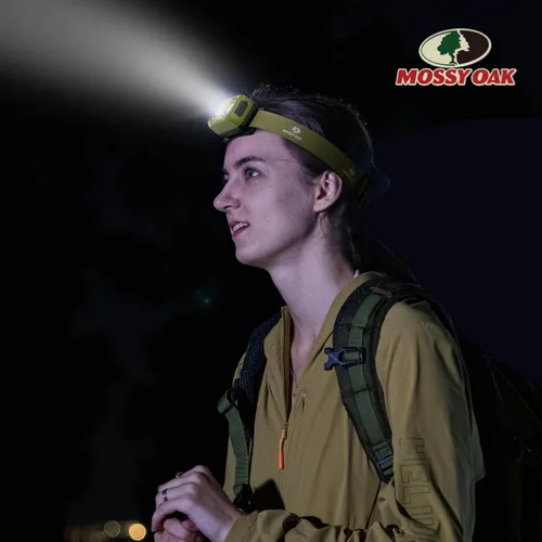 Miniatura 8 de Mossy Oak Linterna frontal recargable de 600 lúmenes, faro LED ligero con luz blanca y roja, lámpara frontal impermeable con banda antideslizante