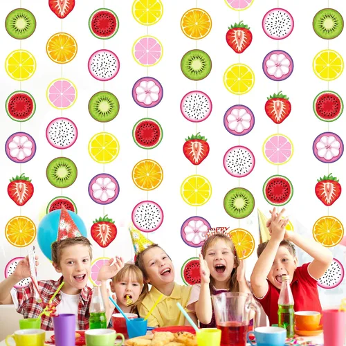Miniatura 6 de Duraaamo Paquete de 8 pancartas para fiesta de frutas, guirnalda de papel de Twotti Frutti bailando Frutti, recortes colgantes de papel para verano